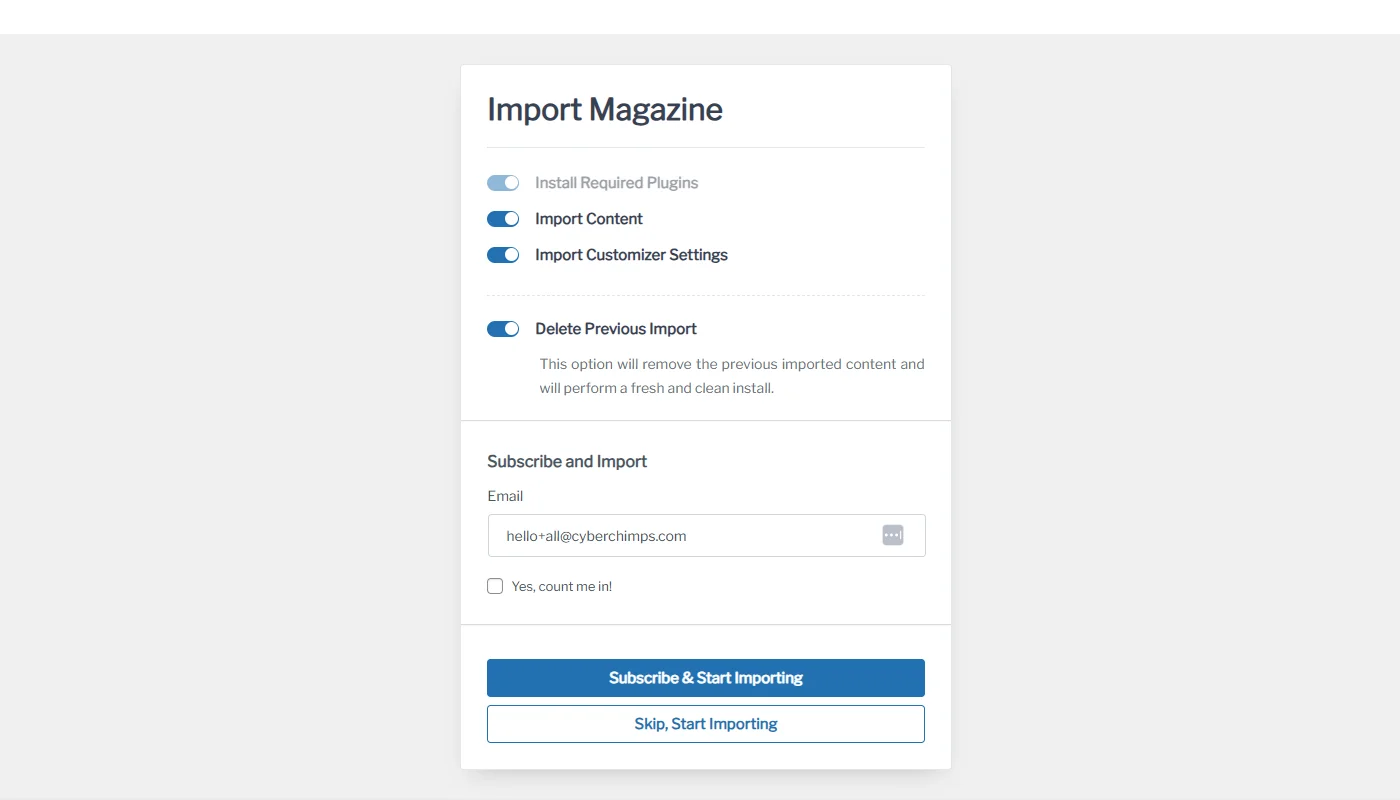 Clicking subscribe and start importing