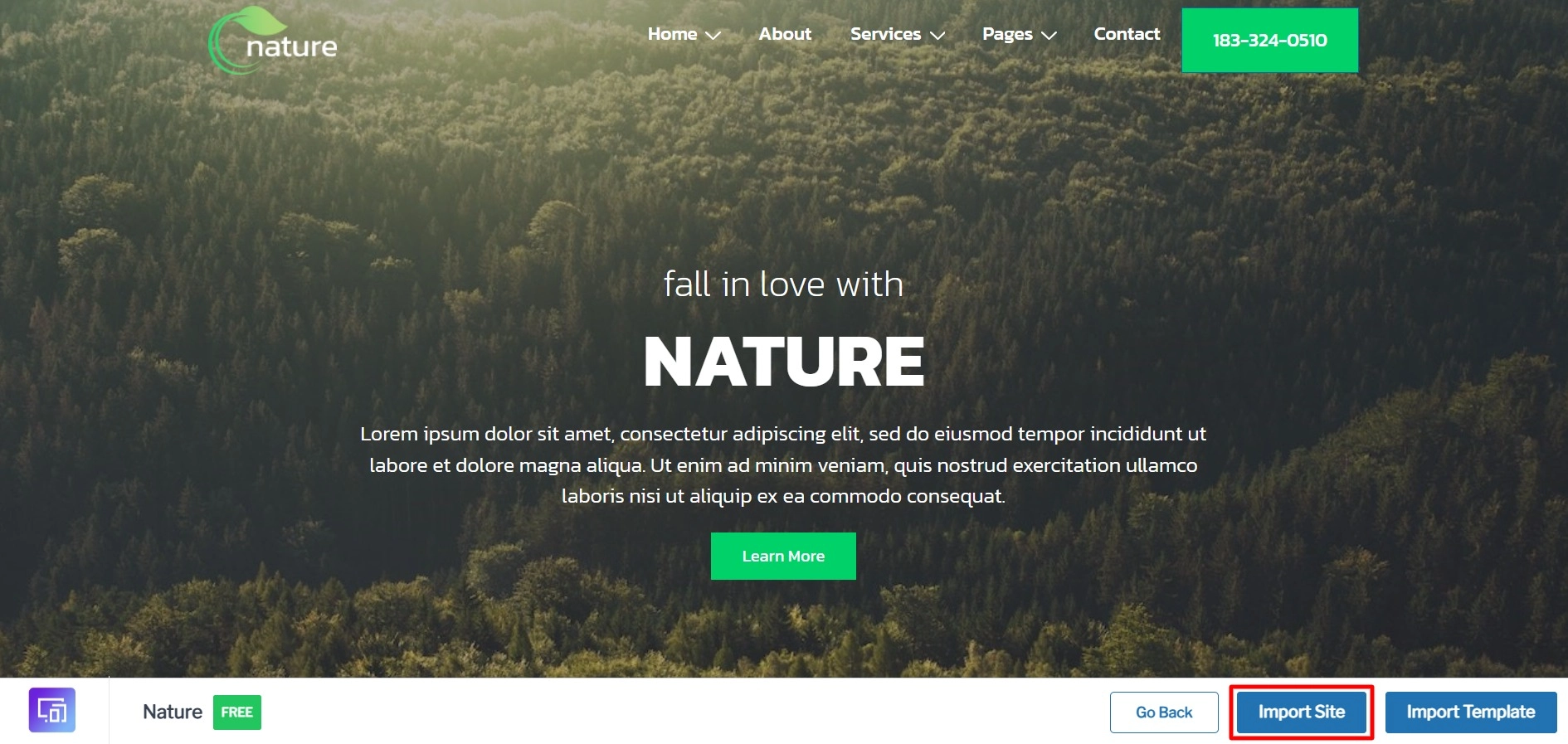 click on import site