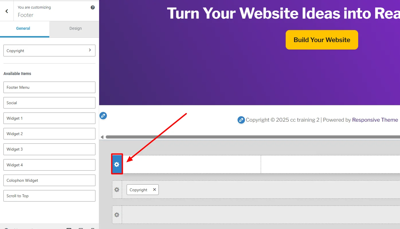 Clicking settings button on rows