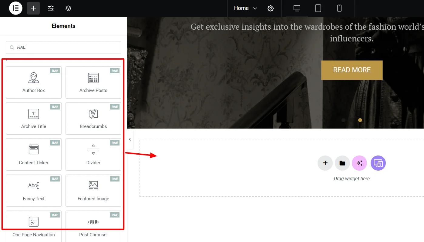 Dragging and dropping widget