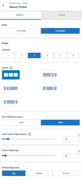 Footer rows setting options