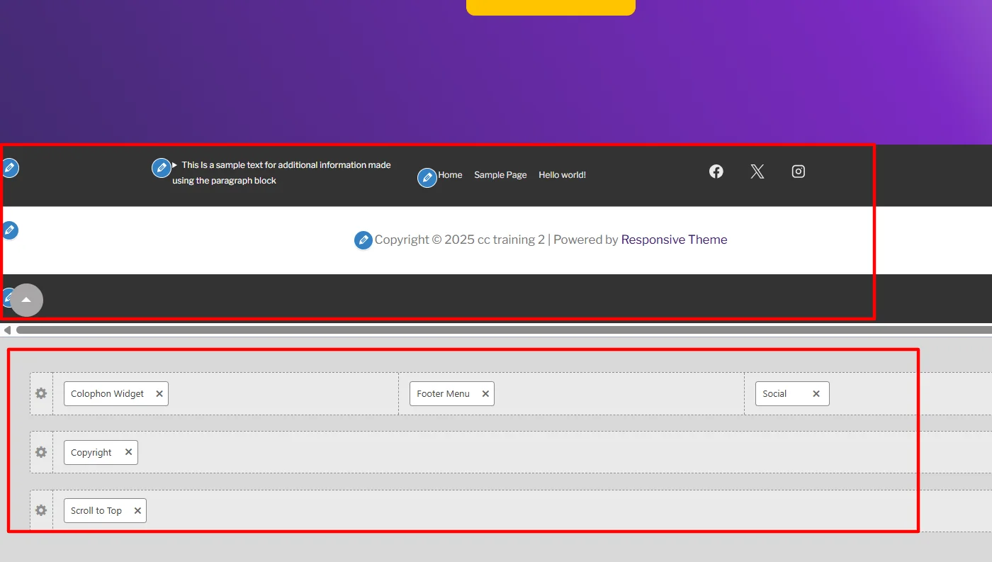 Footer after customization using theme customizer