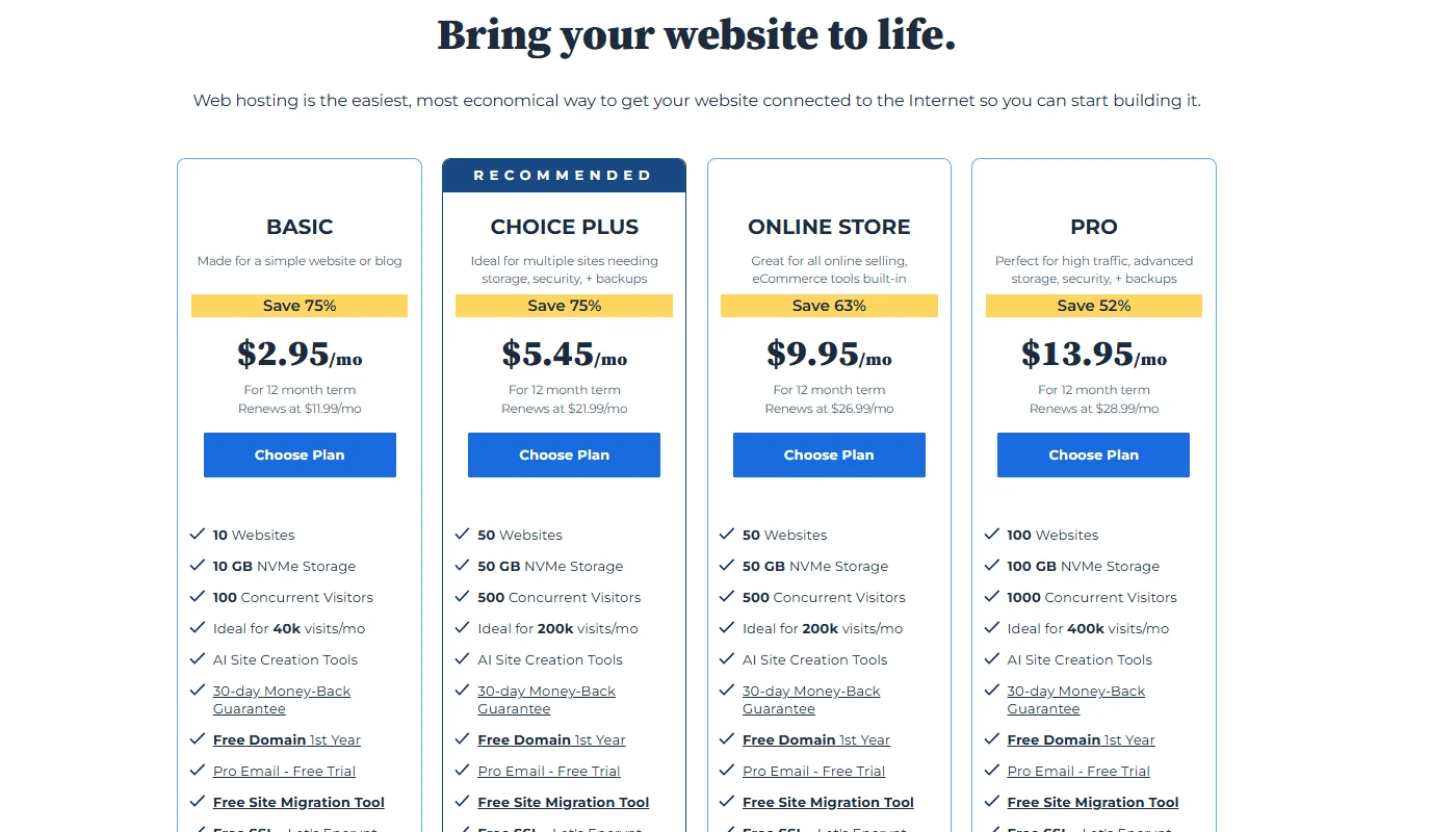 Selecting pricing plan