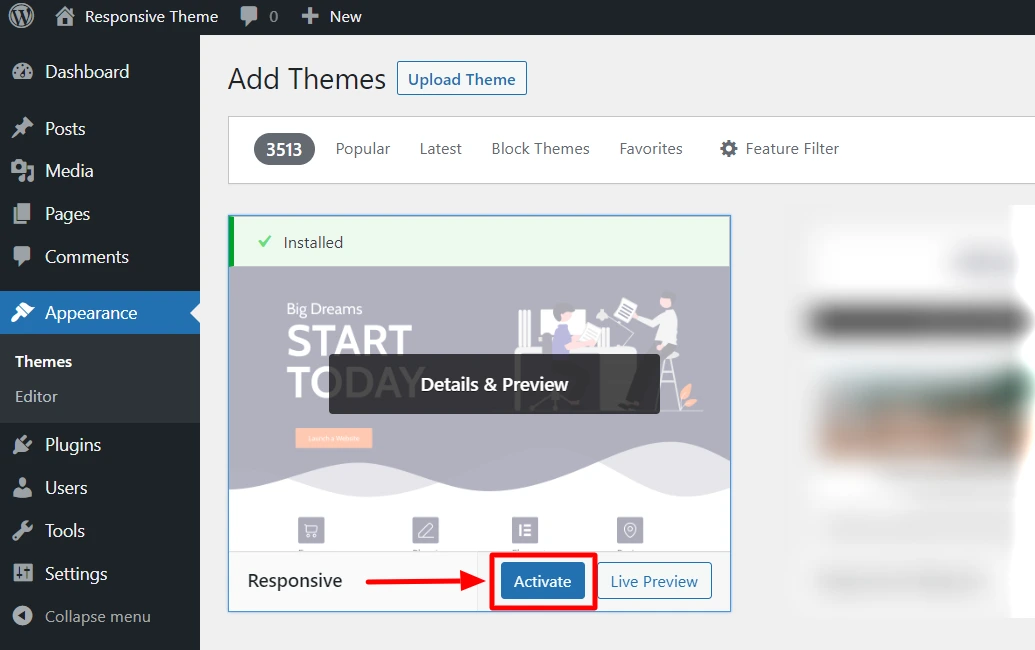 Activating Responsive theme