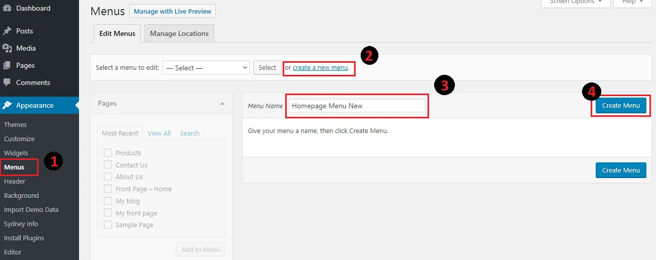 Creating menu