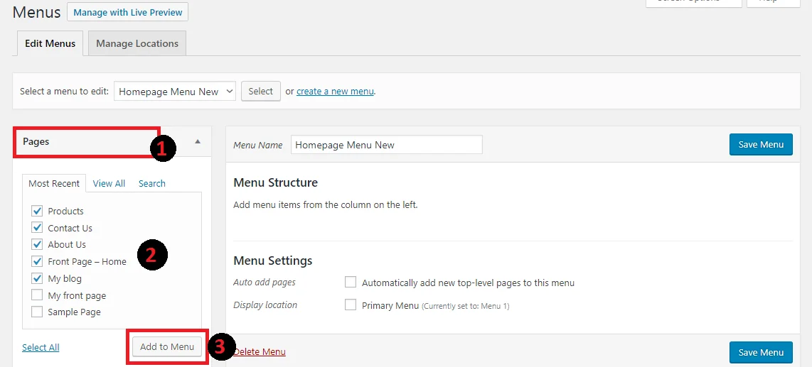 Creating menu menu