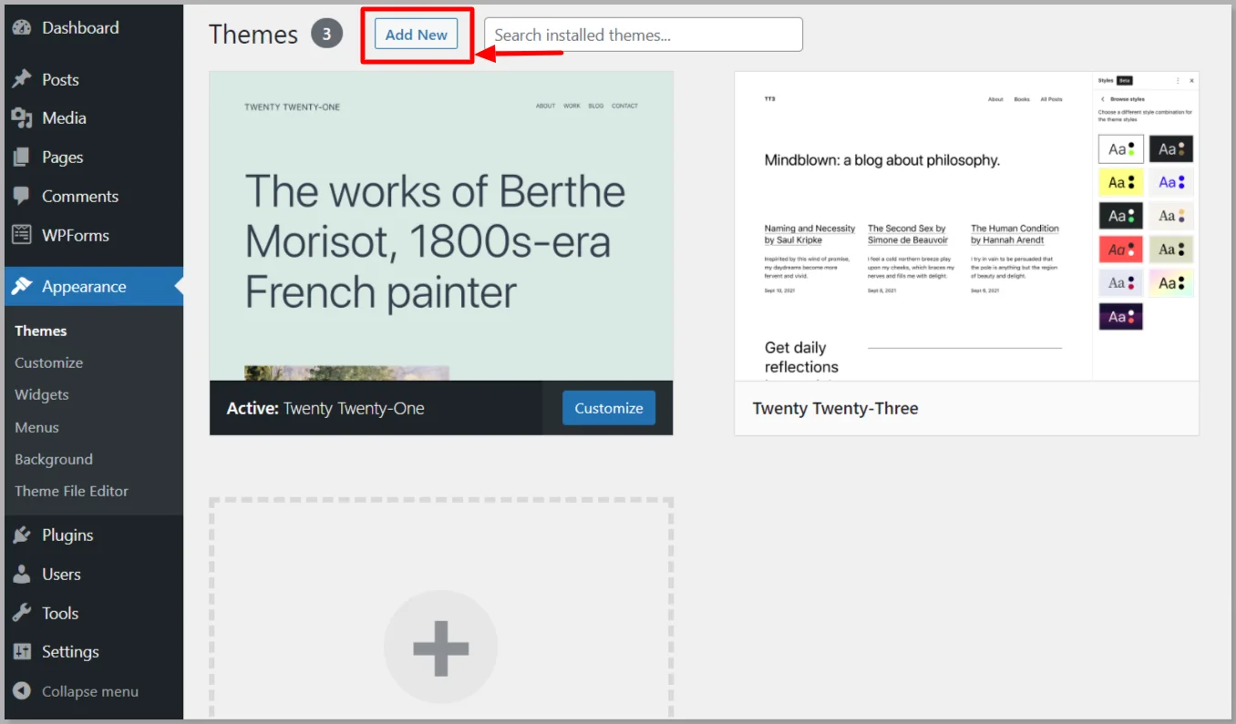 Clicking add new button