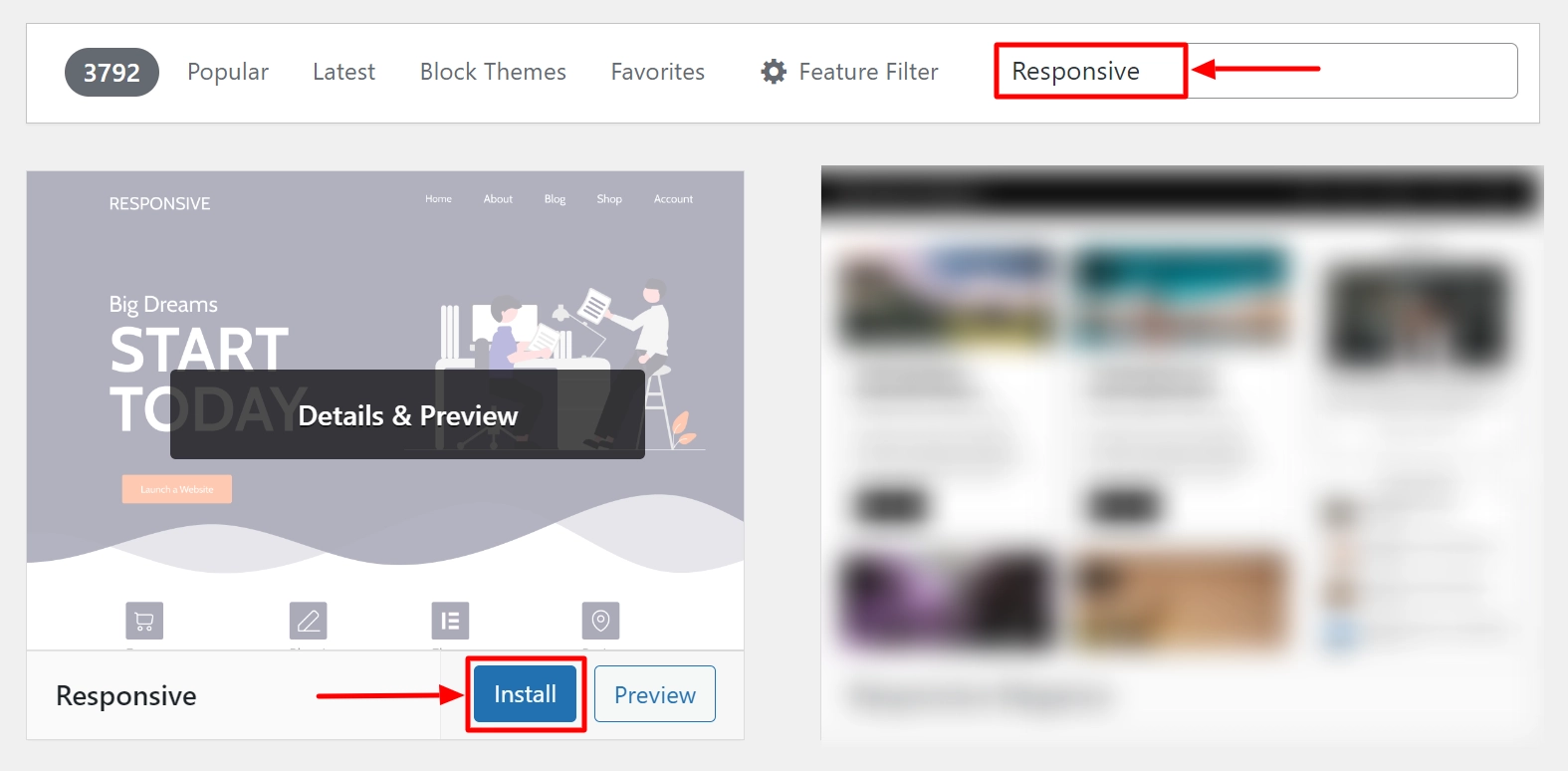 Searching and Installing Responisve theme
