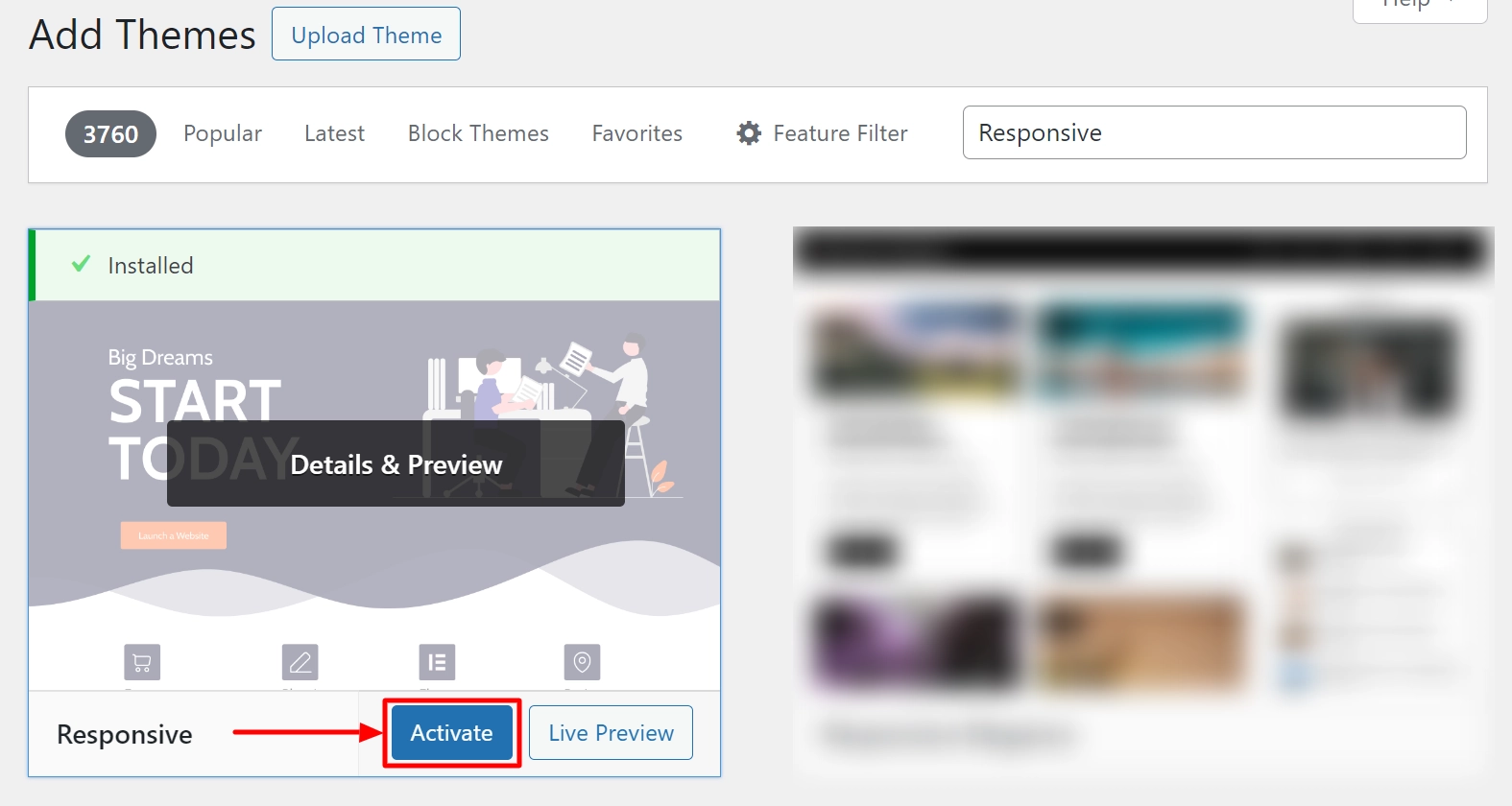 Activating Responsive theme