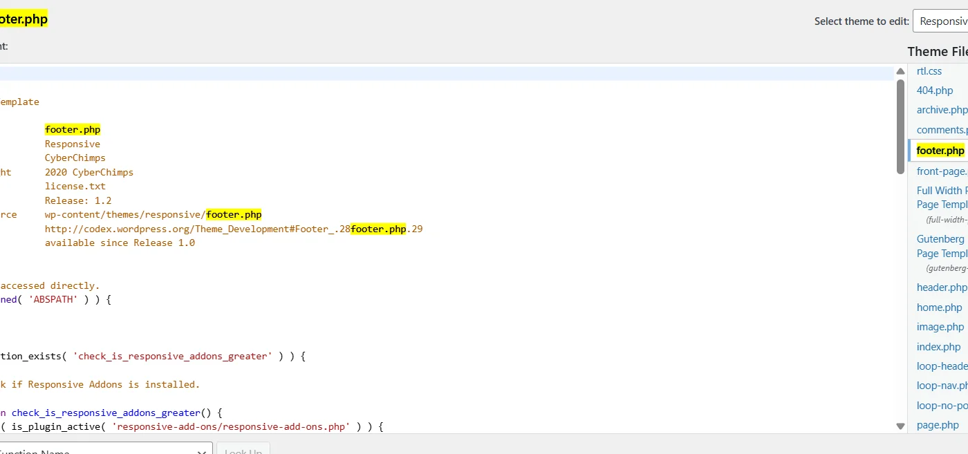 Locating footer.php