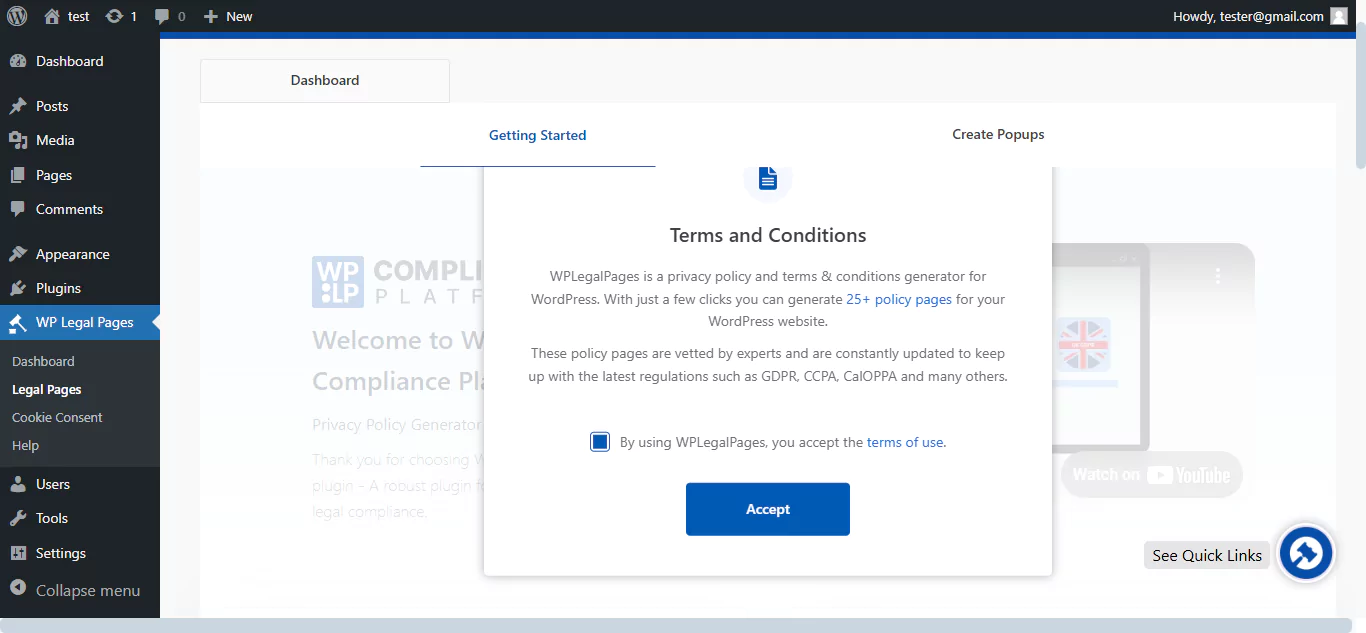 Accepting the plugin's Terms and Condition 