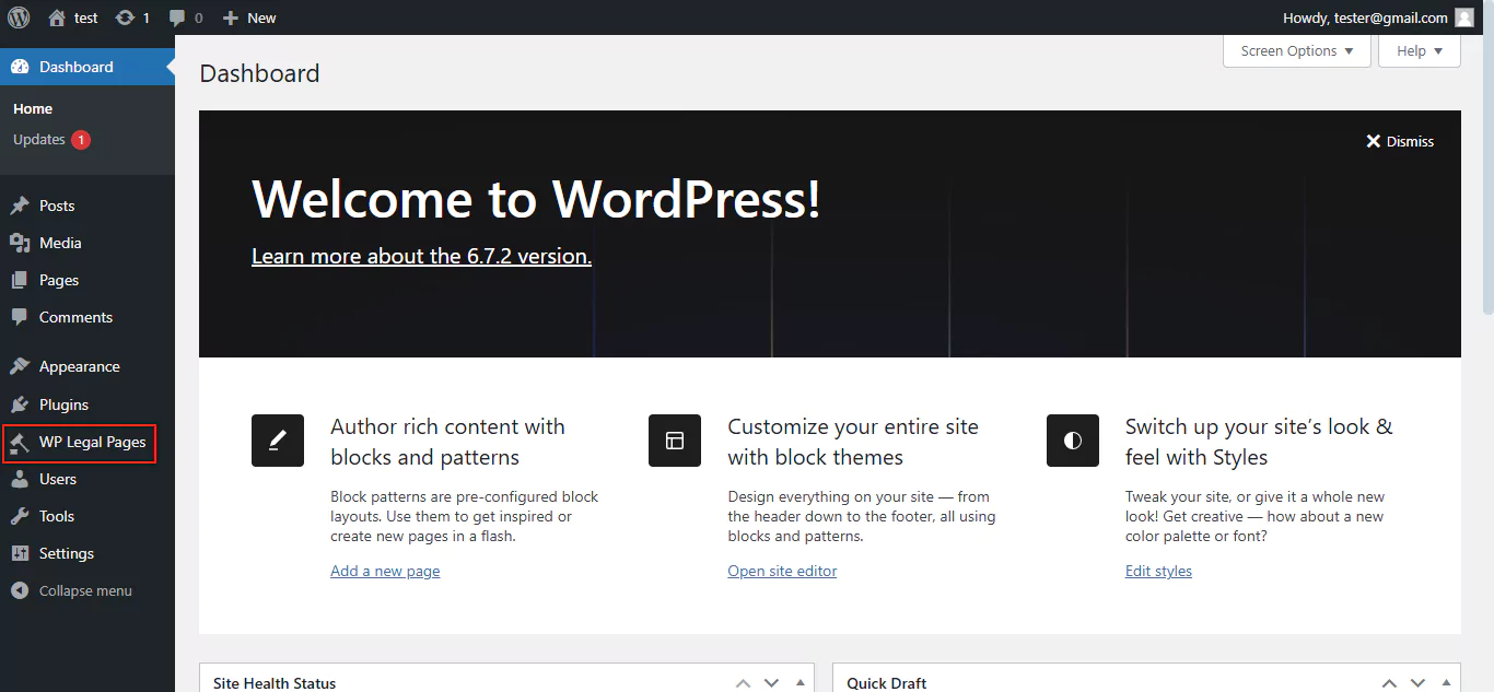 Accessing the plugin from the dashboard