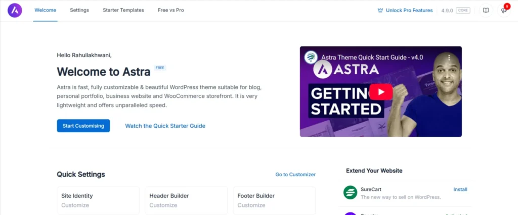Astra-Theme-welcome-screen