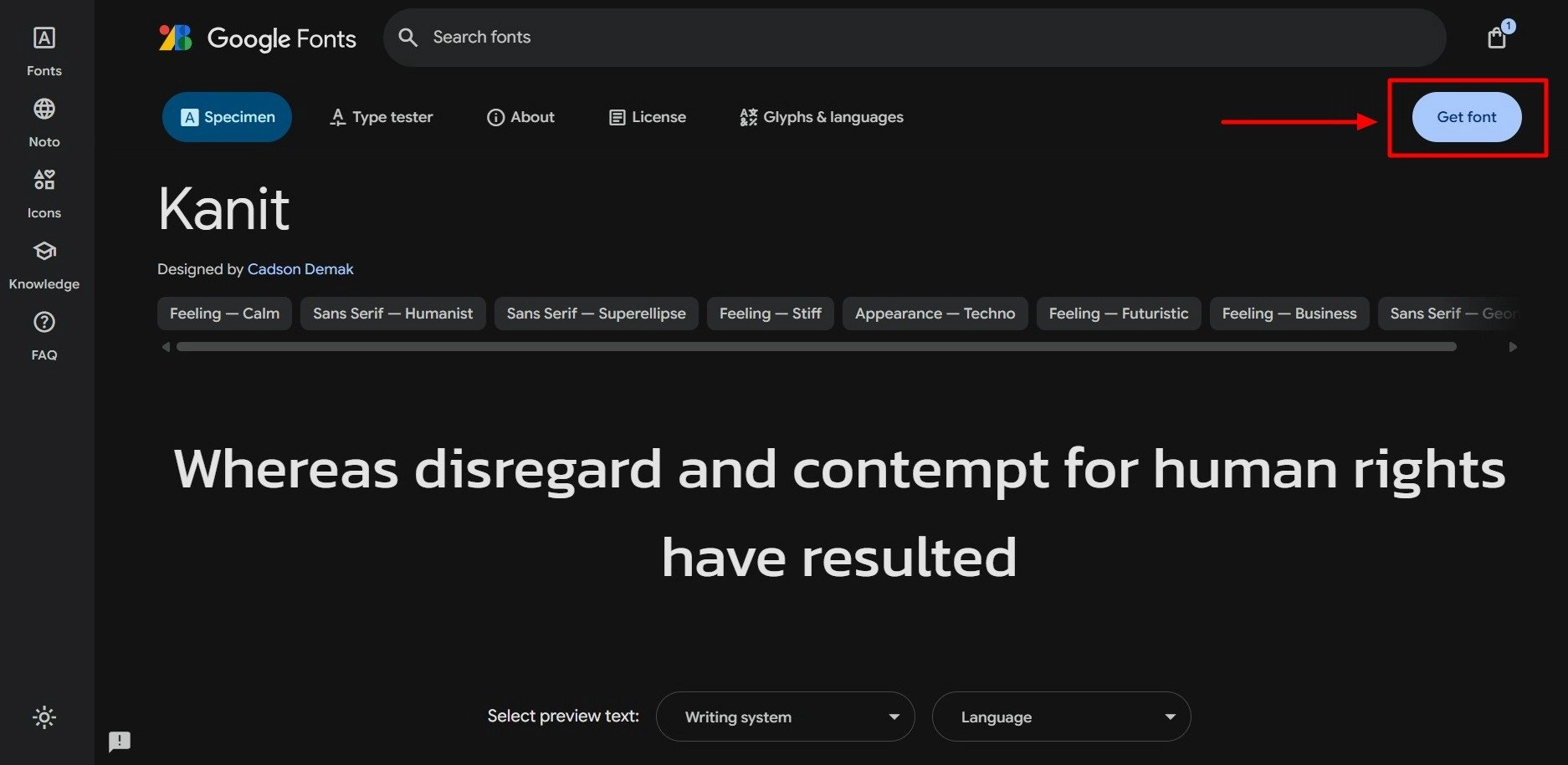 Click on Get font