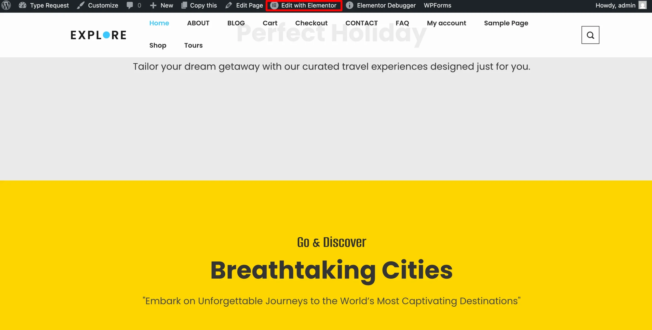 Click on edit with elementor to make a travel agency website