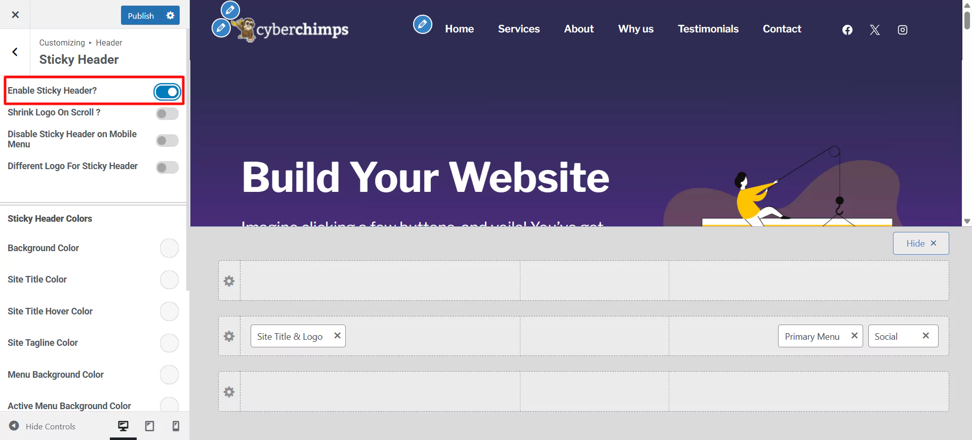 Enable to Add sticky header to wordpress