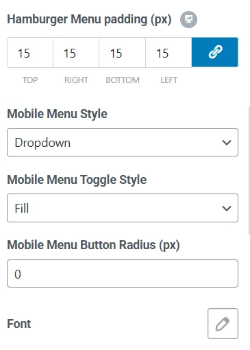 Mobile menu settings