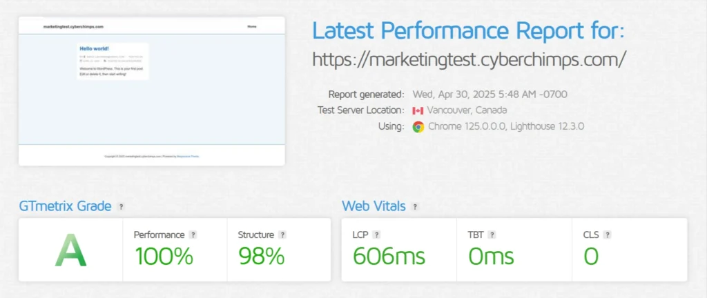 esponsive theme Gtmetrix results