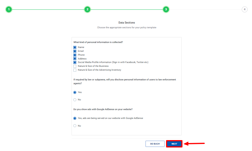 Selecting the appropriate section