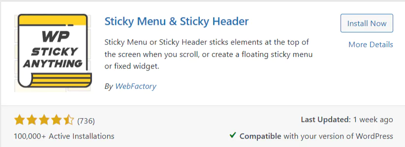 Sticky menu plugin