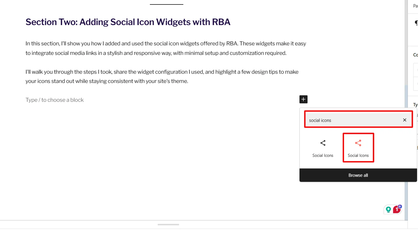 Searching RBA social icons