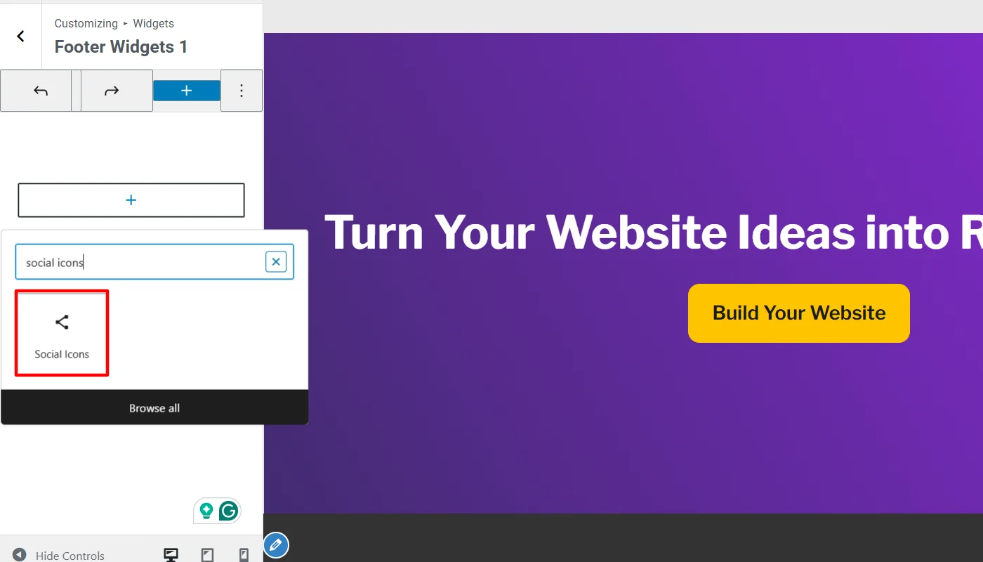 Searching and adding social icons