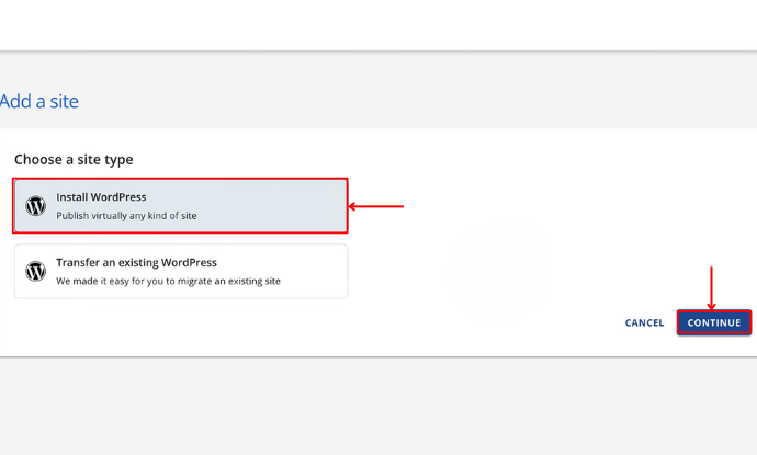 click on install Wordpress> continue