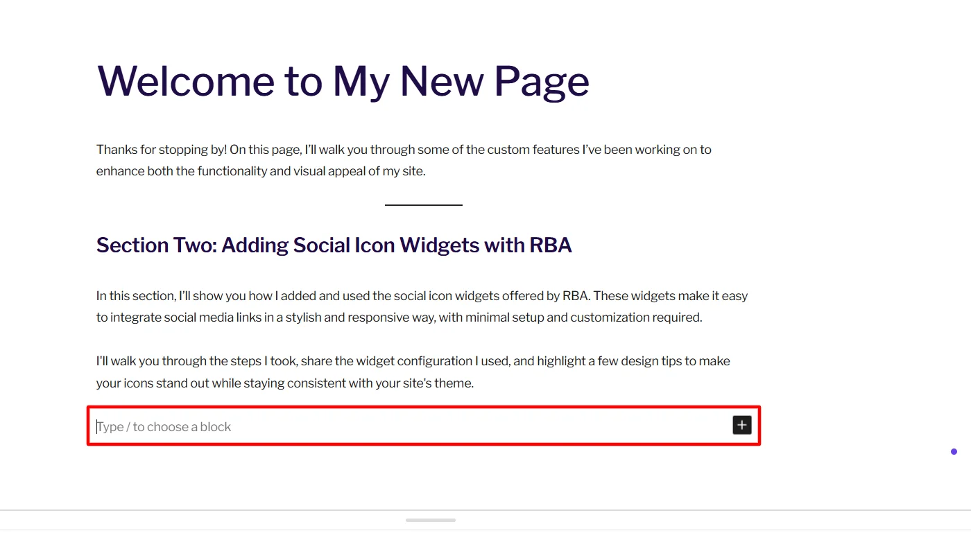 Clicking on add block button