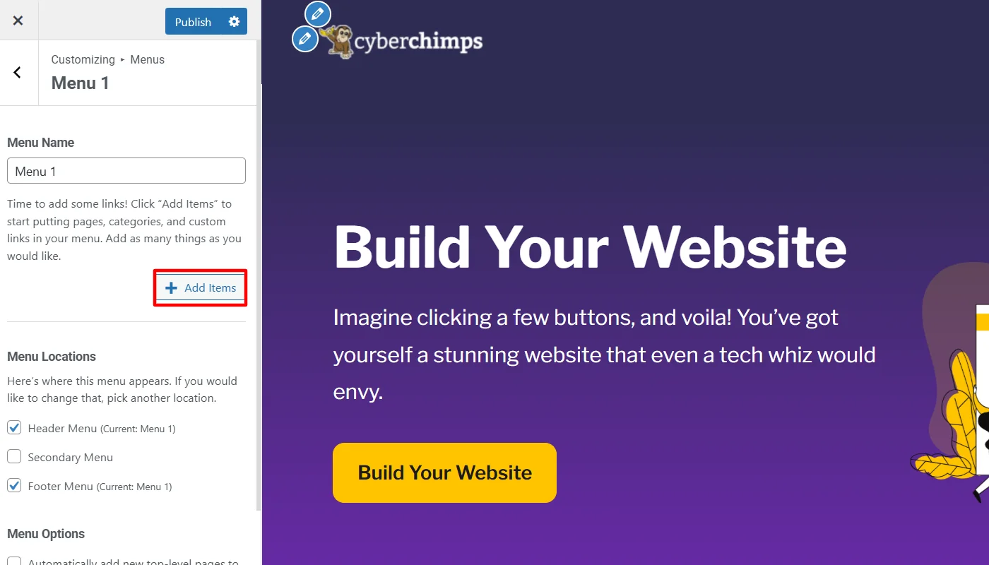 Clicking on add items