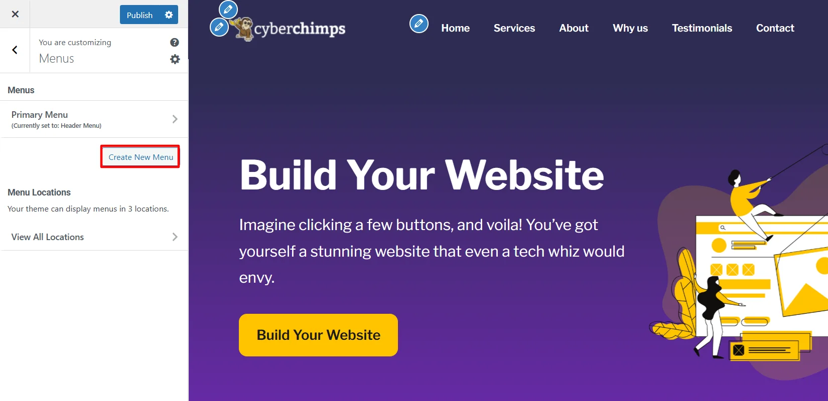 Clicking create new menu