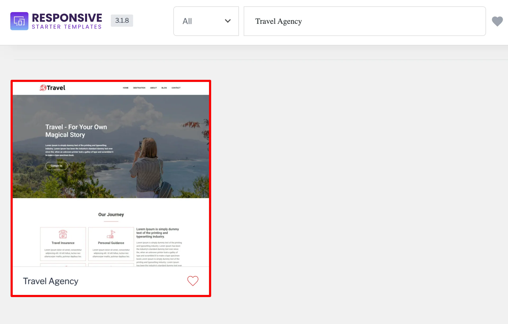 clicking on travel agency template