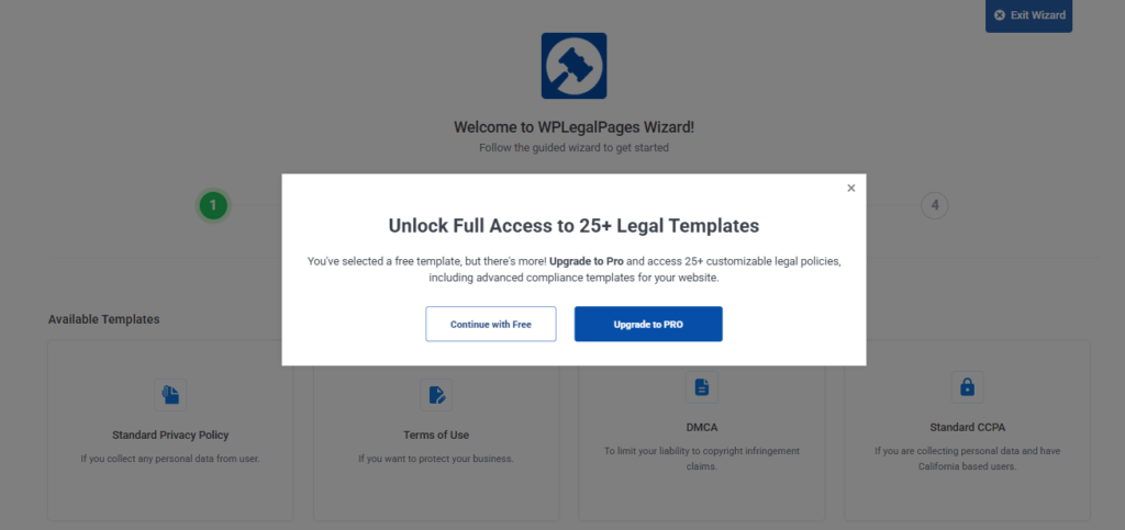 clicking on continue with free