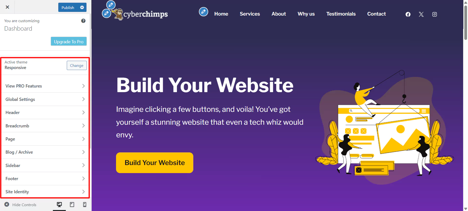 Customize options for charity website