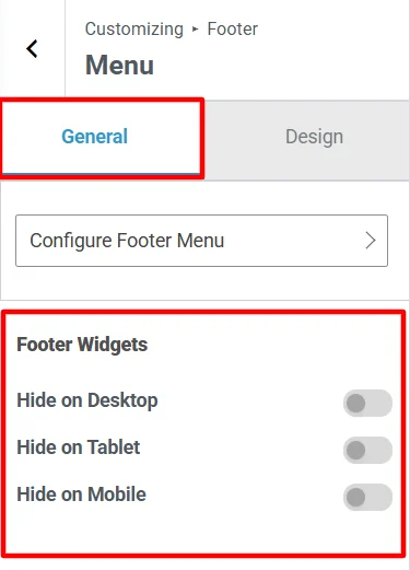 General customization of footer menu