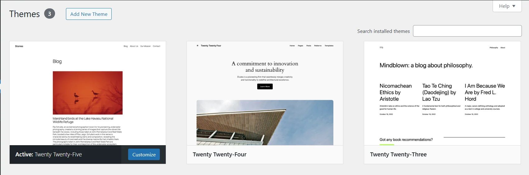 Default WordPress themes
