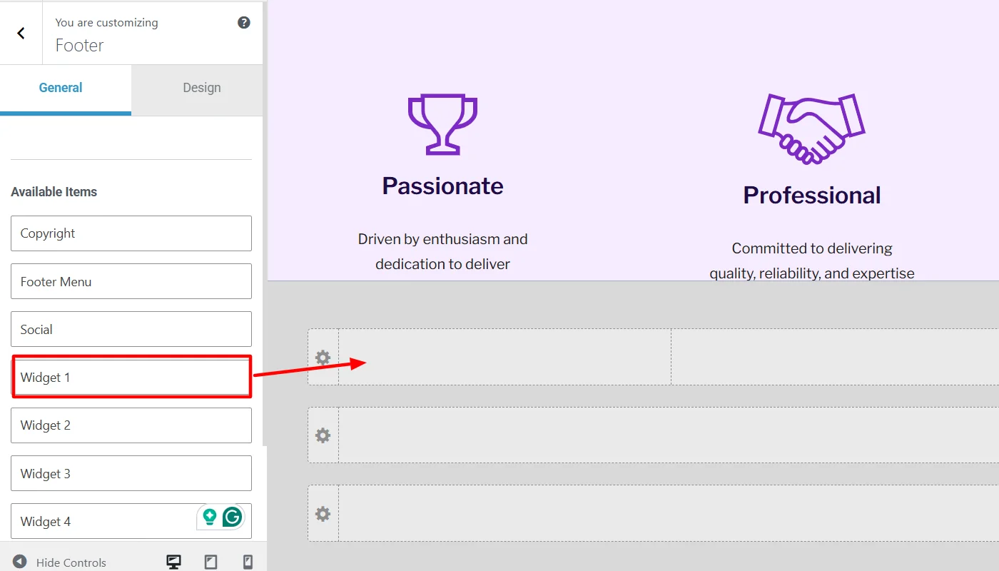 Dropping widget element