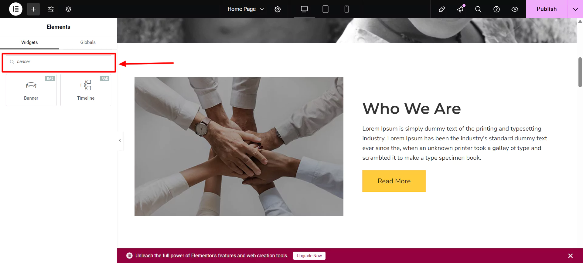 banner widget to create a nonprofit website