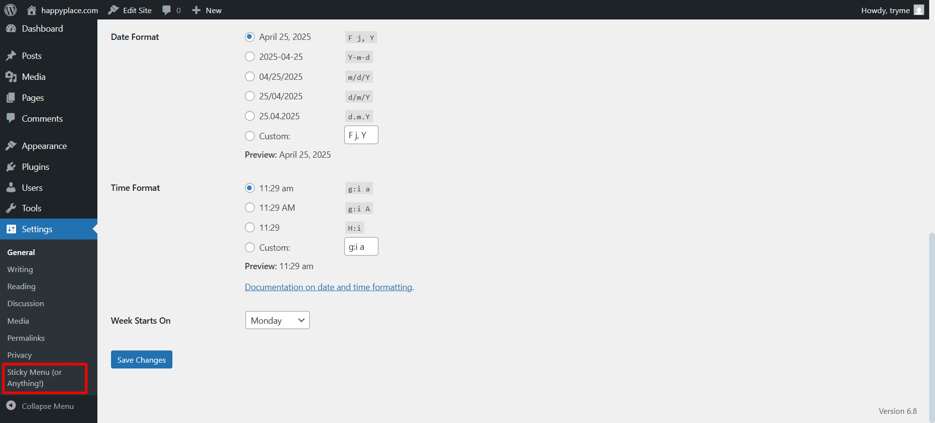 Sticky menu settings to add sticky header to wordpress