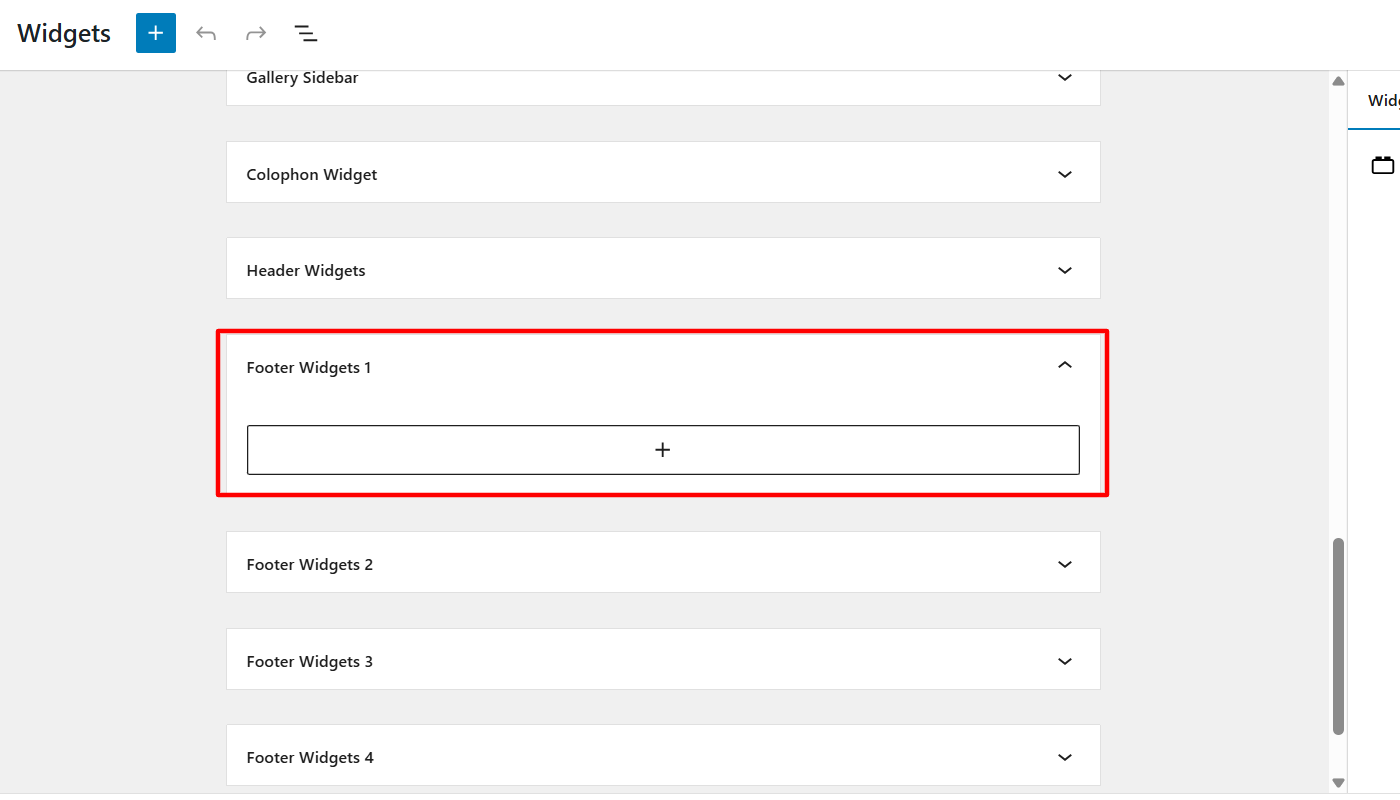 Clicking footer widget area to add widget
