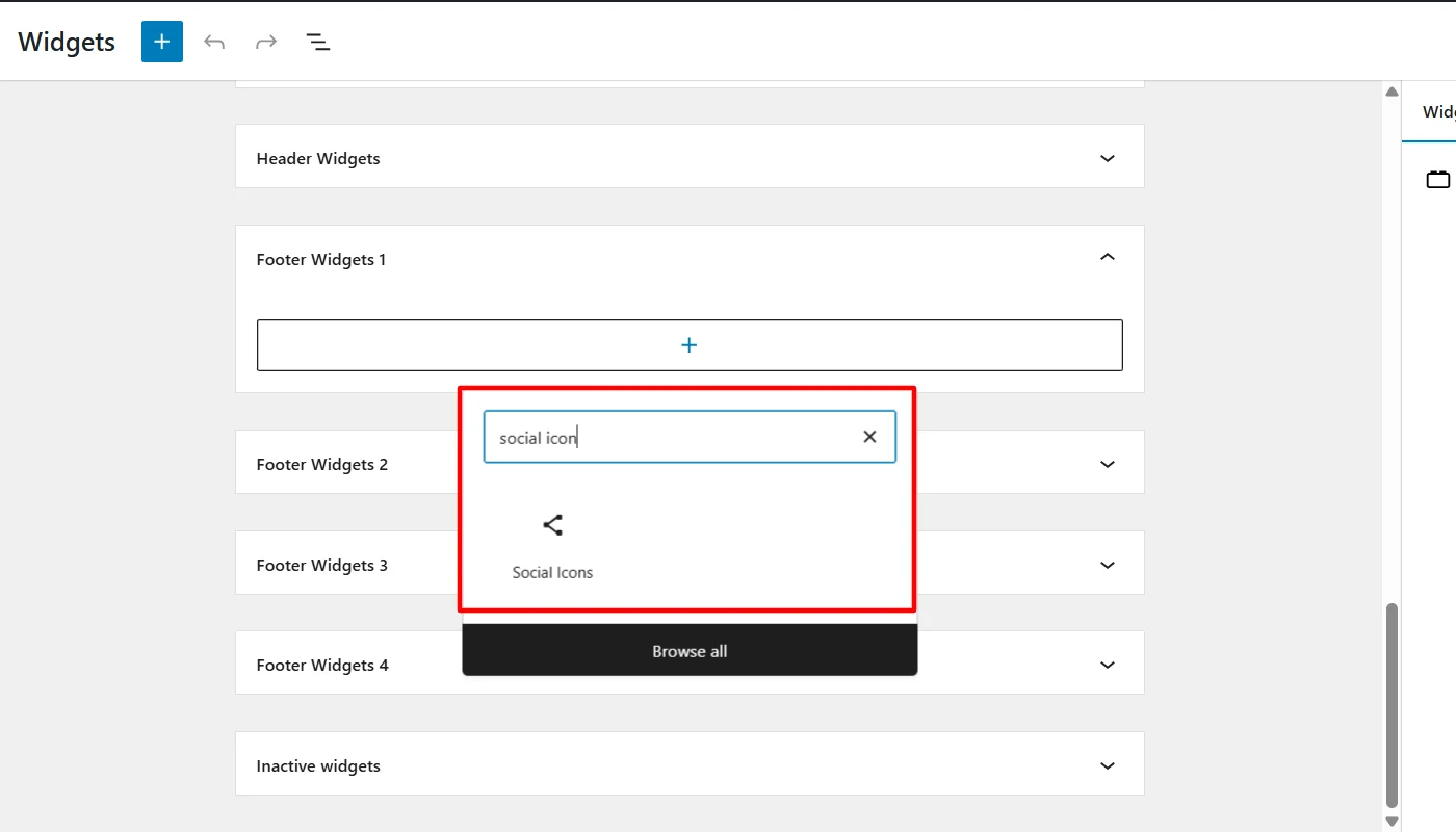 Searching and adding social icons widget
