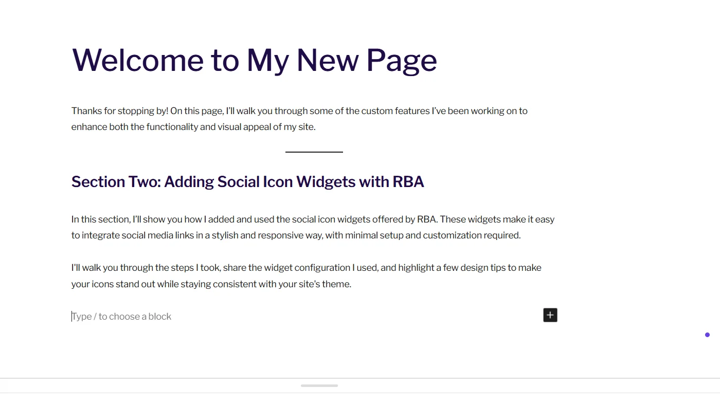 Going to page to add block