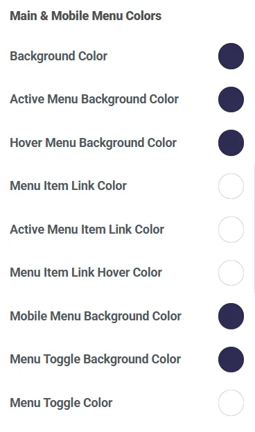 Mobile and Main Menu Colors setting