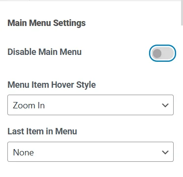 Main menu settings