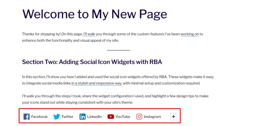 Social icons before customizations