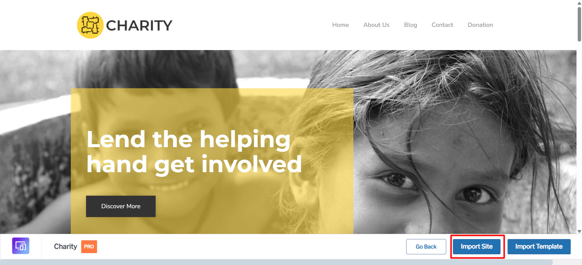 charity template import and create a nonprofit website