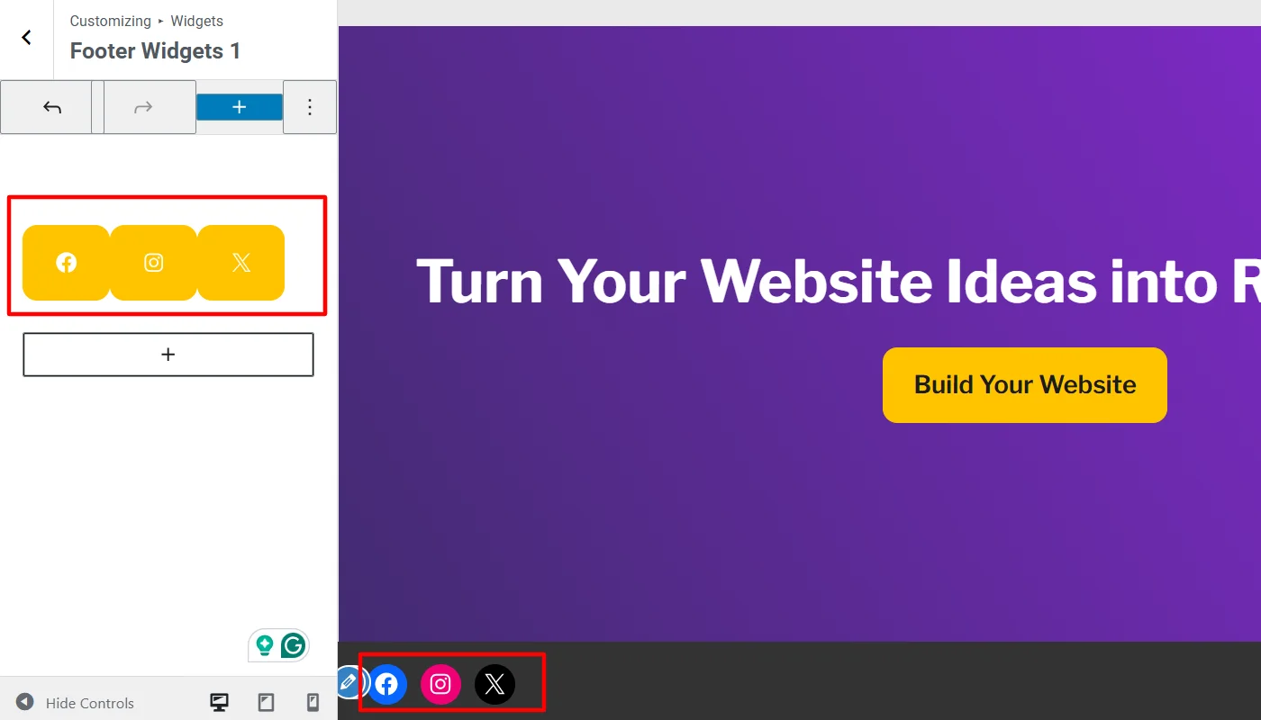 Social icons after addition in footer