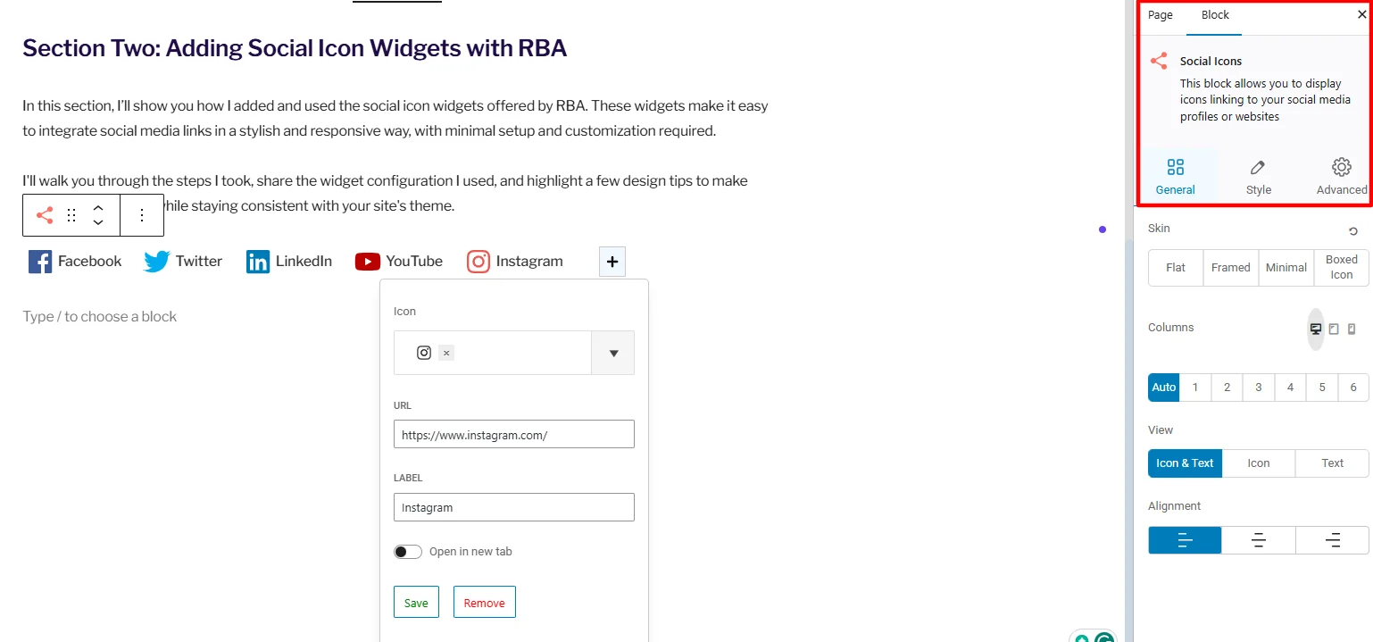 Widgets customization options