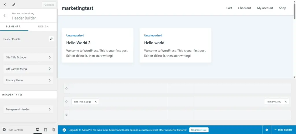 Astra theme header builder