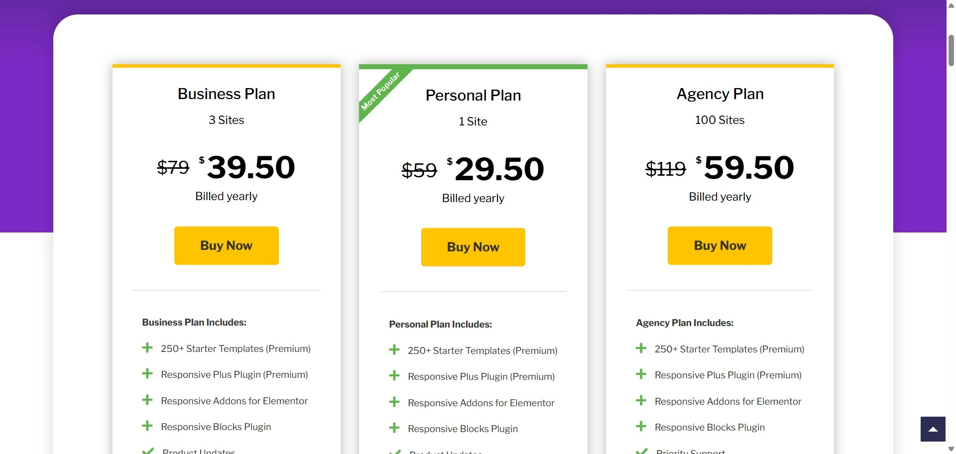 Cyberchimps Responsive Theme pricing plans.