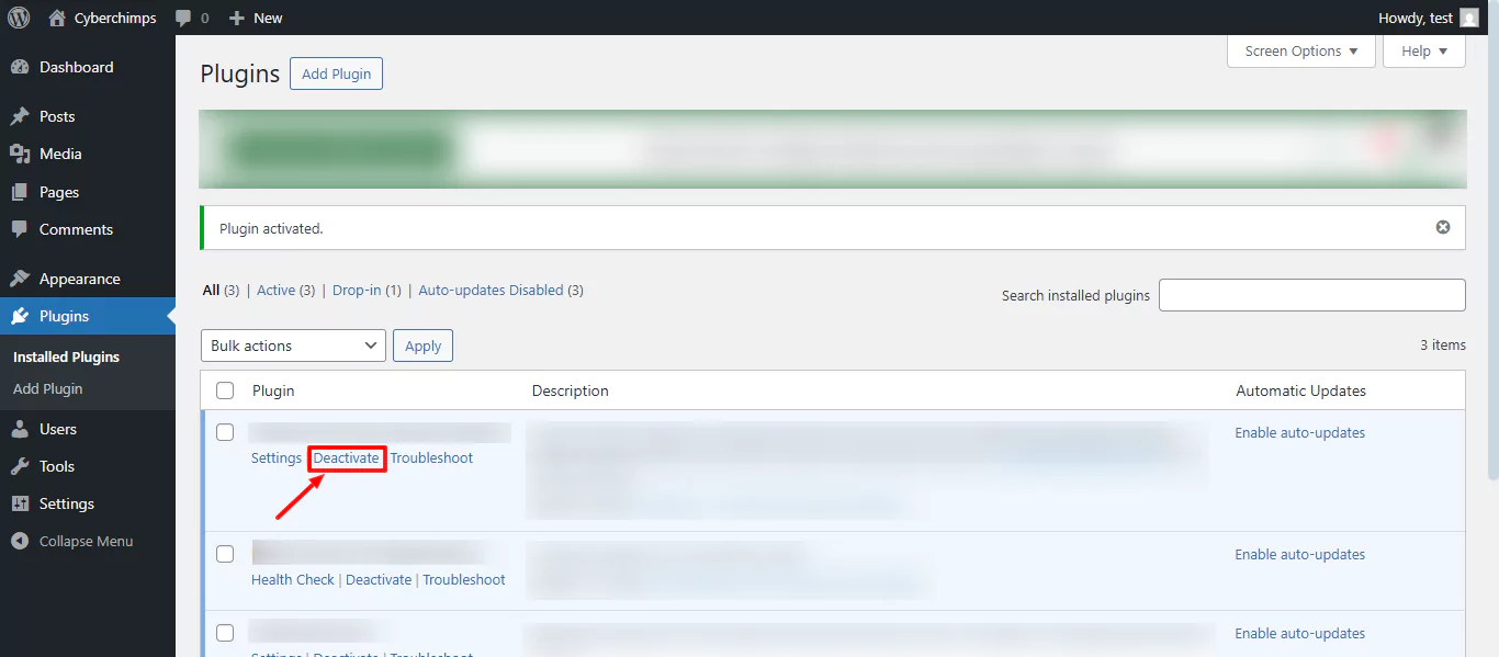 Deactivate the plugin